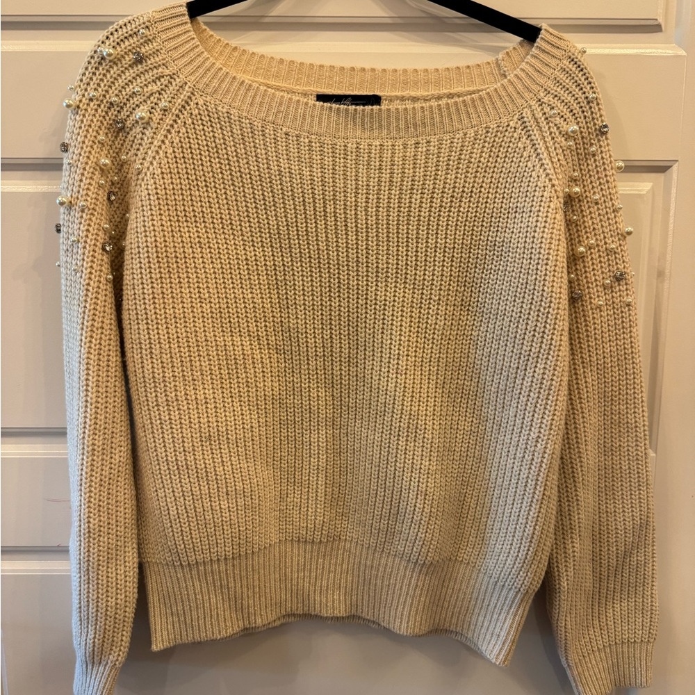 Vici Cream Crew Neck Sweater with Ribbed Texture